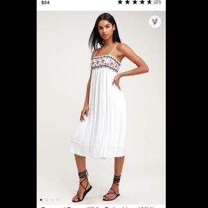 Free and Breezy White Embroidered Midi Dress